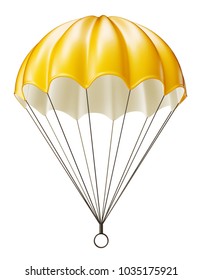 yellow parachute isolated on a white. 3d illustration