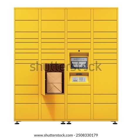 Yellow parcel locker isolated on white background - 3D illustration
