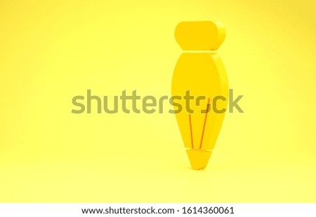 Yellow Pastry bag for decorate cakes with cream icon isolated on yellow background. Kitchenware and utensils. Minimalism concept. 3d illustration 3D render