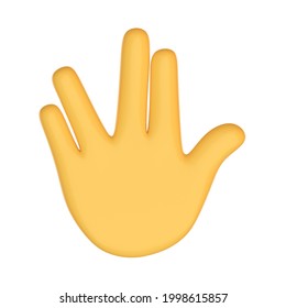 Yellow peace icon. Star Trek gesture emoji. Good luck. Congratulation. winner. success. thankful. gratitude. Isolated 3d render illustration