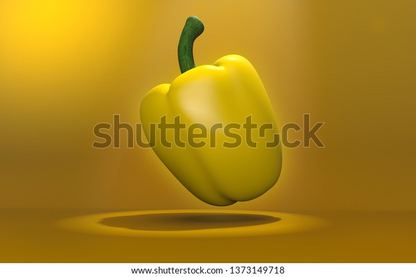 yellow pepper floating on a yellow back\
ground, 3d\
illustration