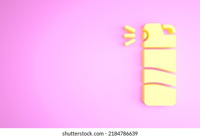 Yellow Pepper Spray Icon Isolated On Pink Background. OC Gas. Capsicum Self Defense Aerosol. Minimalism Concept. 3d Illustration 3D Render.