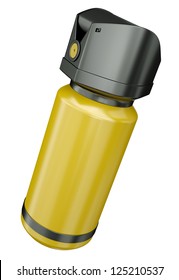 Yellow pepper spray/ tear gas container isolated on a white background. 3D render.