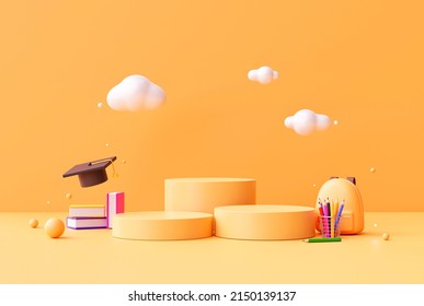 Yellow podium or product display pedestal Stationery equipment children education sale advertising concept on yellow background 3d rendering - Powered by Shutterstock