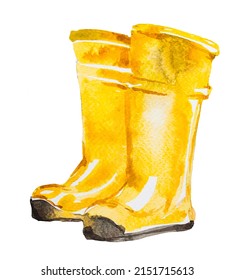 Yellow Rain Boots Isolated On White. Autumn Design. Fall Themed Illustration. Hello Fall Concept Boots  Clipart For Print, Poster,branding,card.