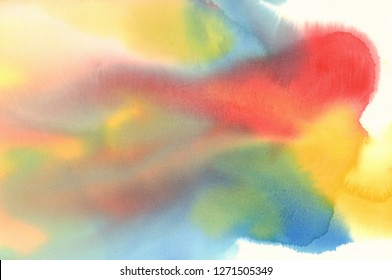 Yellow Red Blue Color Merge Watercolor Background. Primary Colors