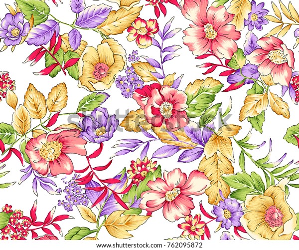 Yellow Red Flower Pattern Stock Illustration 762095872