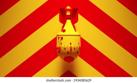 Yellow Red Large Atomic Bomb Thermonuclear Weapon Post-Punk with Yellow an Red Chevron Background 3d illustration render
