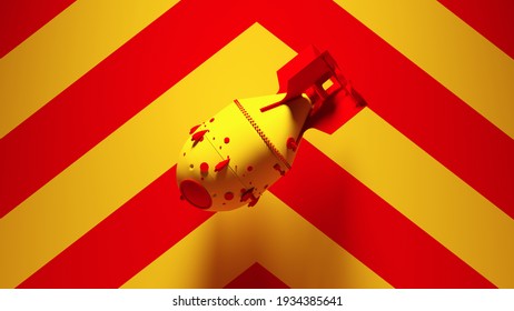 Yellow Red Large Atomic Bomb Thermonuclear Weapon Post-Punk with Yellow an Red Chevron Background 3d illustration render
