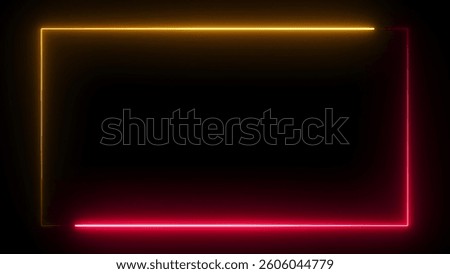 Yellow and red neon frame background. Glowing rectangle frame with empty space for logo or text. 3d illustration.