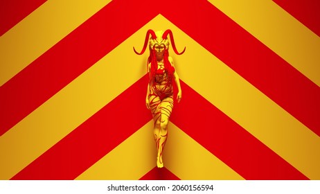 Yellow Red Voodoo Witch Doctor Woman With Headdress Horns Halloween Horror 3d Illustration Render