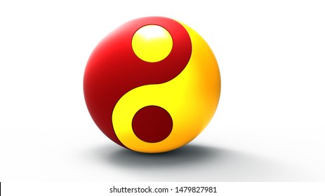 Yellow Red Yin & Yang 3d Symbol