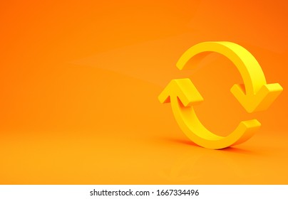 Yellow Refresh icon isolated on orange background. Reload symbol. Rotation arrows in a circle sign. Minimalism concept. 3d illustration 3D render