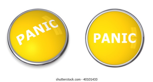 yellow rendered 3d button with white word panic