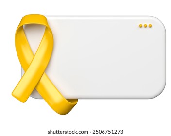 Yellow ribbon in white rectangular shape with three small dots for yellow September isolated on white background. 3d illustration