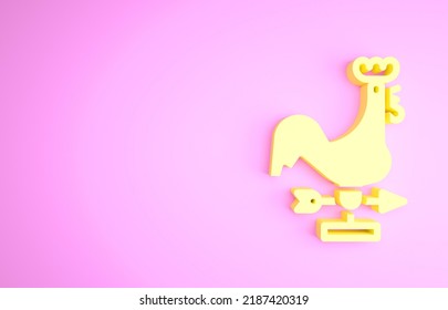 Yellow Rooster Weather Vane Icon Isolated On Pink Background. Weathercock Sign. Windvane Rooster. Minimalism Concept. 3d Illustration 3D Render.