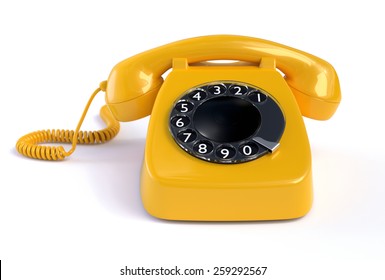 Yellow Rotary Phone Isolated On White Background