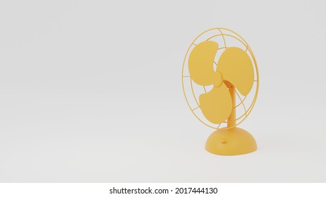 Yellow Round Modern Desk Fan On White Background, 3d Rendering