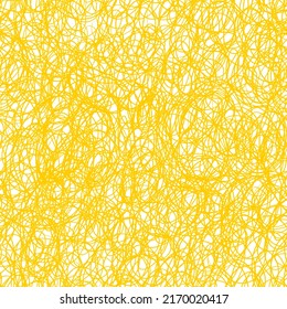 Yellow Rounded Scribbles Hand Drawn With A Yellow Pencil, Seamless Pattern On White Background 