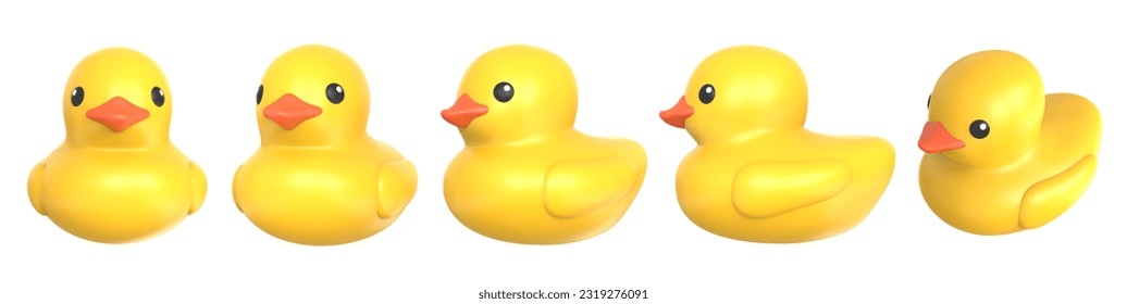 Yellow rubber duck or rubber duck bath. 3D illustration