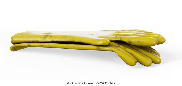 Yellow rubber gloves isolated on white 3d render - Powered by Shutterstock