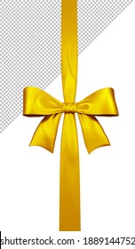 Yellow Satin Gift Ribbon Bow Isolated On White Background. 3d Illustration