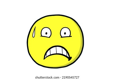 Yellow Scared Cartoon Face As A Round Emoticon While Being Scared