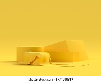 Yellow Scene Geometric Shape Set Podium Stage 3d Rendering