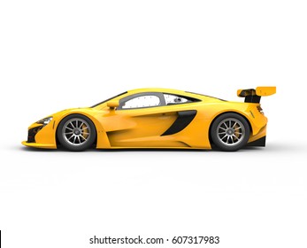 Yellow Shiny Modern Race Car - Side View - 3D Illustration