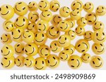 yellow smileys ball in the crowd of emojis with happy face in social media concept 3D rendering