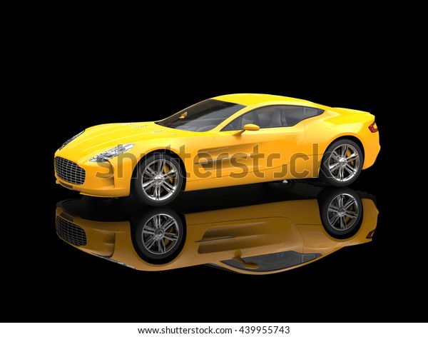 Yellow sports car - beauty studio shot -\
ground reflection - 3D\
Illustration
