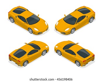 Yellow Sports Car On A Wright Background. Flat 3d Isometric Illustration.