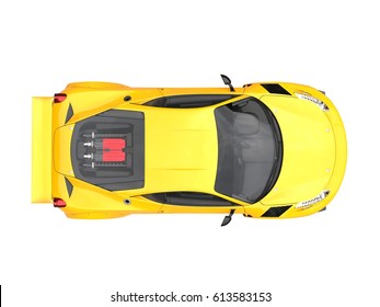 Yellow Sports Car - Top View - 3D Illustration