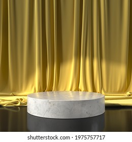 Yellow Stage Curtain With Spotlight. 3D Rendered Image