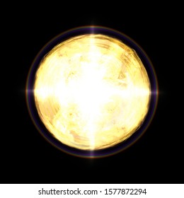 Yellow Star In Deep Space. Single Bright Star. Space Illustration. Yellow Dwarf. Isolated On A Black Background.