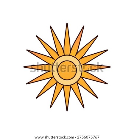 Yellow stylized sun with triangular rays and central circle