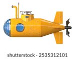 Yellow submarine with periscope isolated on white background, 3d render