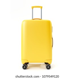Yellow suitcase isolated on white background. 