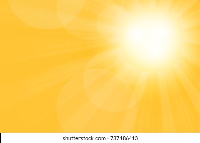 Yellow sun burst. White light rays on the sky