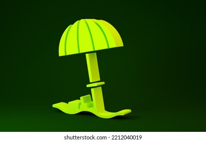 Yellow Sun Protective Umbrella For Beach Icon Isolated On Green Background. Large Parasol For Outdoor Space. Beach Umbrella. Minimalism Concept. 3d Illustration 3D Render.