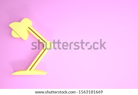 Yellow Table lamp icon isolated on pink background. Table office lamp. Minimalism concept. 3d illustration 3D render