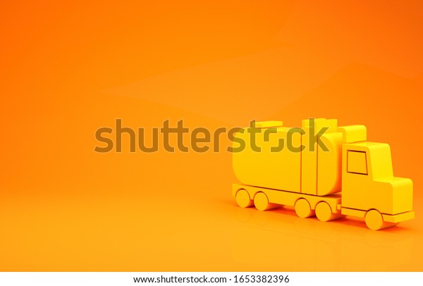 Yellow Tanker truck icon isolated\
on orange background. Petroleum tanker, petrol truck, cistern, oil\
trailer. Minimalism concept. 3d illustration 3D\
render
