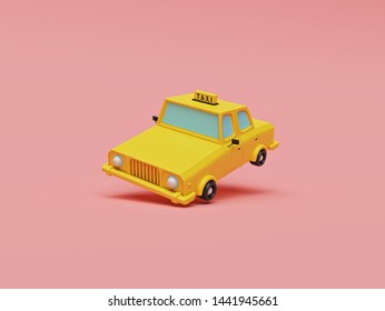 Yellow Taxi Car floats on pastel background. minimal flying car concept. 3d rendering