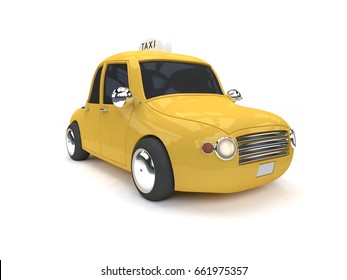 yellow taxi classic car style white background 3d rendering cartoon style