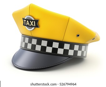 Yellow taxi driver cap on white background - 3D illustration