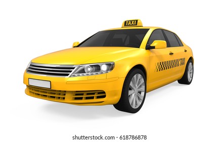 Yellow Taxi Isolated. 3D rendering