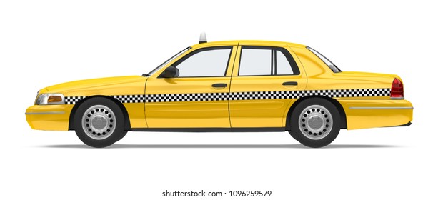 Yellow Taxi Isolated (side view). 3D rendering