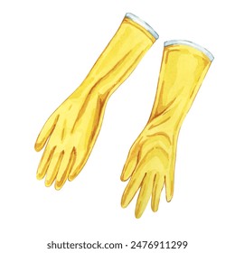 Yellow thick rubber gloves for cleaning tasks. Watercolor illustration of protective hand wear. Clipart for household cleaning activities, janitorial services, flyer, spring cleaning and posters - Powered by Shutterstock