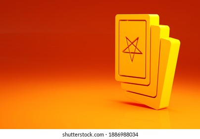 Yellow Three Tarot Cards Icon Isolated On Orange Background. Magic Occult Set Of Tarot Cards. Minimalism Concept. 3d Illustration 3D Render.