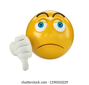 Yellow Thumb Down Emoji On White Isolated Background, 3d Illustration
